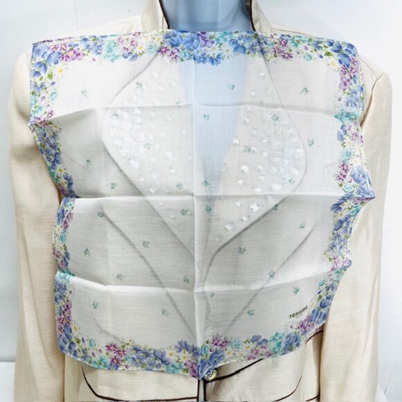 (2) New Renoma Miniscarf/ handkerchiefs 17"  white pink floral cotton made (12) - Picture 6 of 7